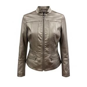 Metallic Moto-Style Jacket | Structured Zip-Front-slight rubbing on one shoulder